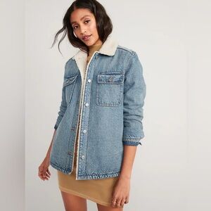 Old Navy Sherpa-Lined Non-Stretch Jean Utility Shacket For Women Petite Medium